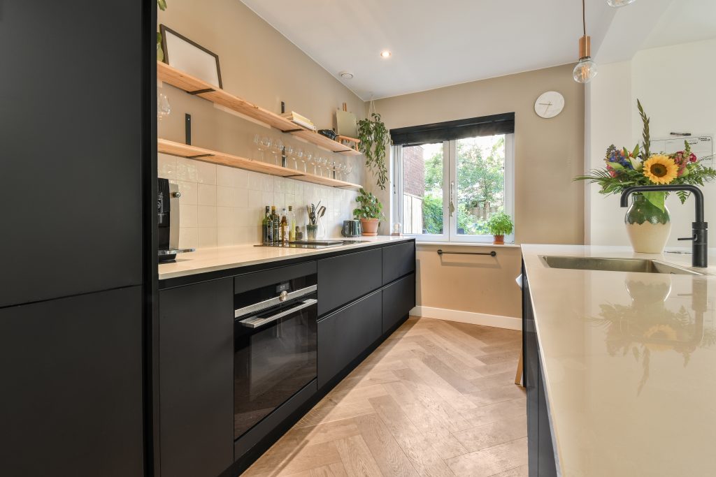 a modern and stylish gallery kitchen